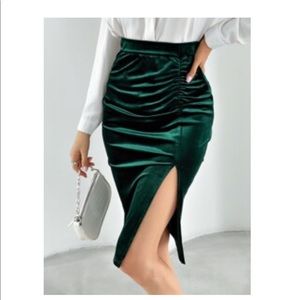 Split Thigh Velvet Midi Pencil Skirt
